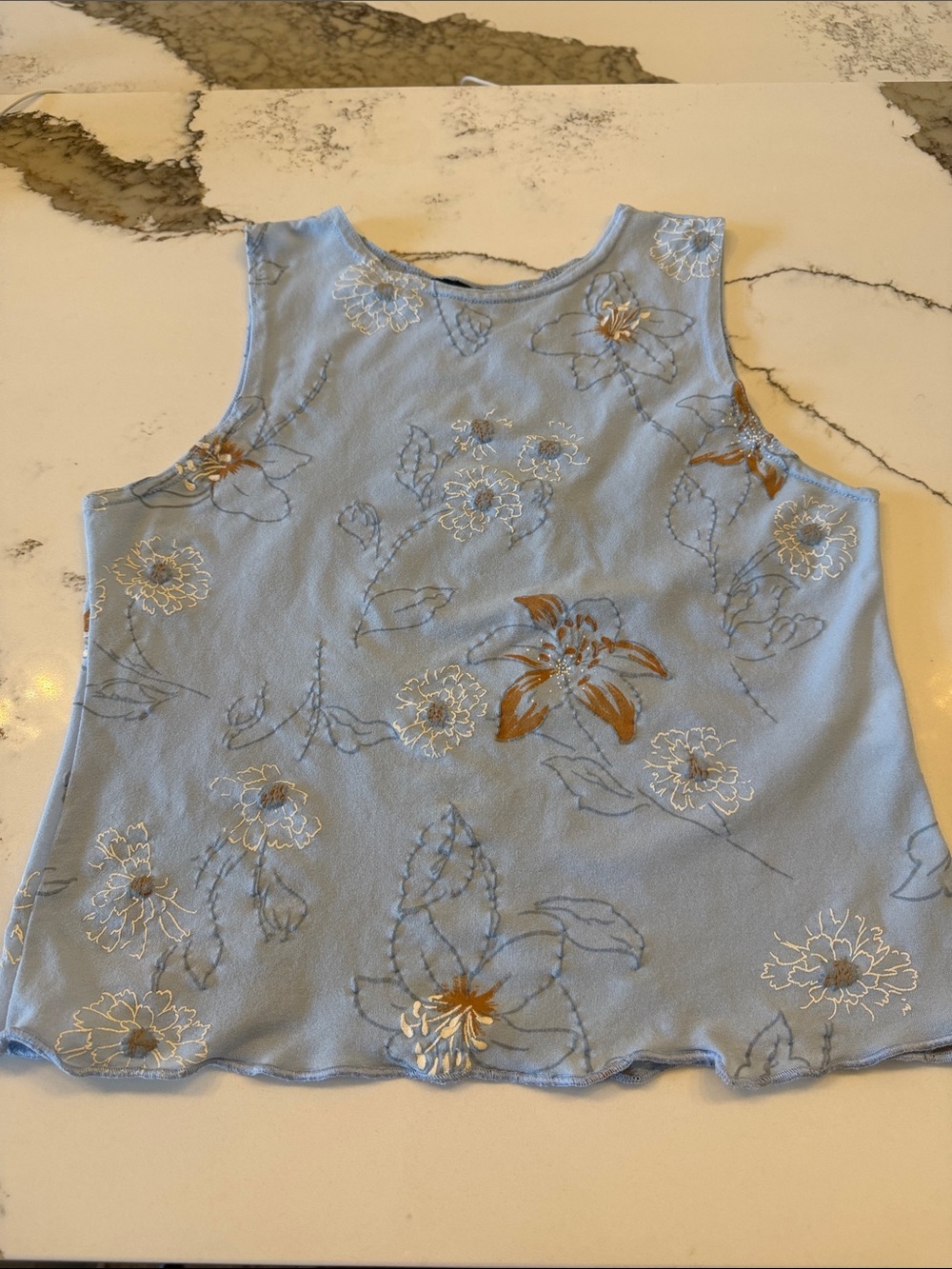 Blue Floral Sleeveless Tank Top - Brand: